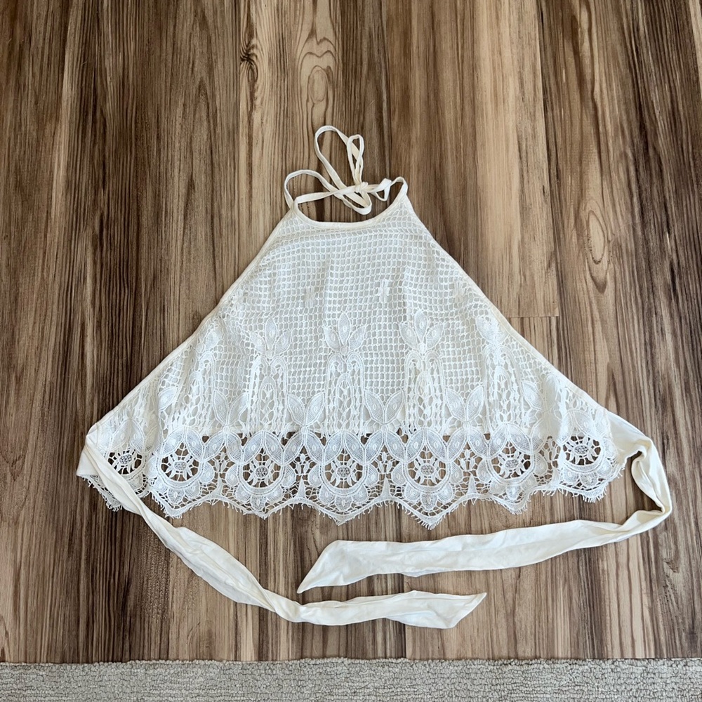 Halter, Open Back White Crochet Top